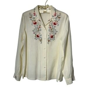 Vintage Hand Embroidered Floral Blouse Cottagecore Grannycore Boho XL ( M/L)